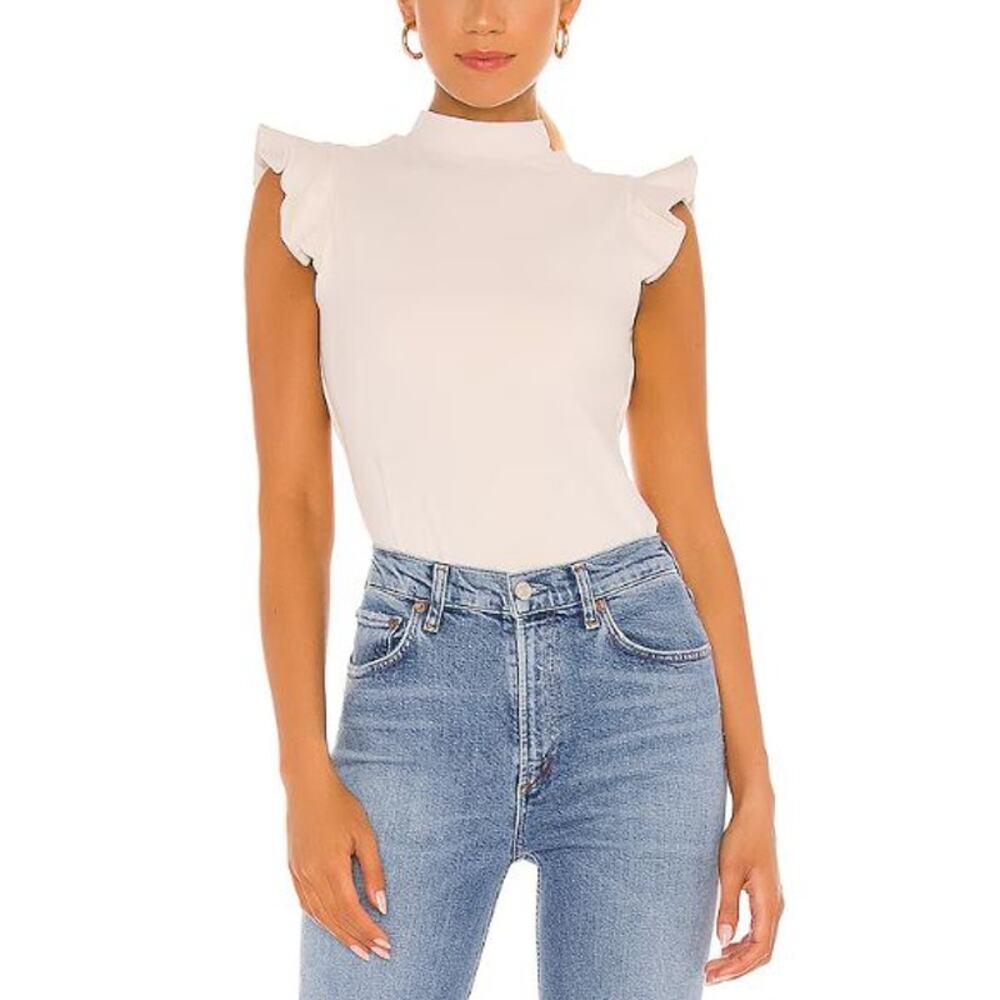 Susana Monaco Mock Ruffle Sleeve Crop Top - Blanched Almond NWT Size XL